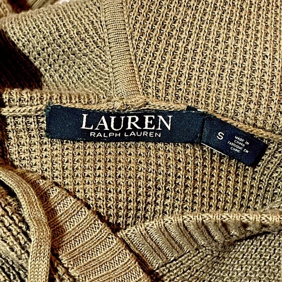 LAUREN RALPH LAUREN Olive Green Waffle Knit Hooded Sweater. Women’s Small. - Picture 3 of 6